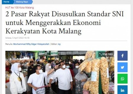 2 Pasar Rakyat Disusulkan Standar SNI untuk Menggerakkan Ekonomi Kerakyatan Kota Malang