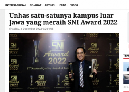 Unhas satu-satunya kampus luar Jawa yang meraih SNI Award 2022
