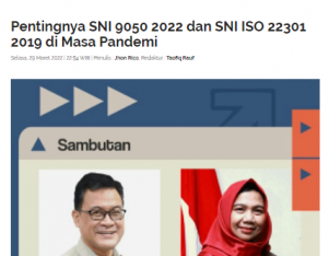 Pentingnya SNI 9050 2022 dan SNI ISO 22301 2019 di Masa Pandemi 