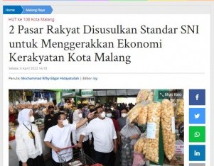 2 Pasar Rakyat Disusulkan Standar SNI untuk Menggerakkan Ekonomi Kerakyatan Kota Malang