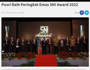 Pusri Raih Peringkat Emas SNI Award 2022