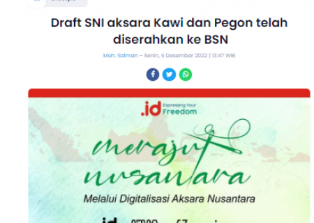 Draft SNI aksara Kawi dan Pegon telah  diserahkan ke BSN
