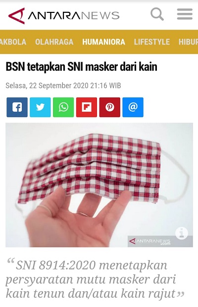 Bsn Tetapkan Sni Masker Dari Kain Bsn Badan Standardisasi Nasional