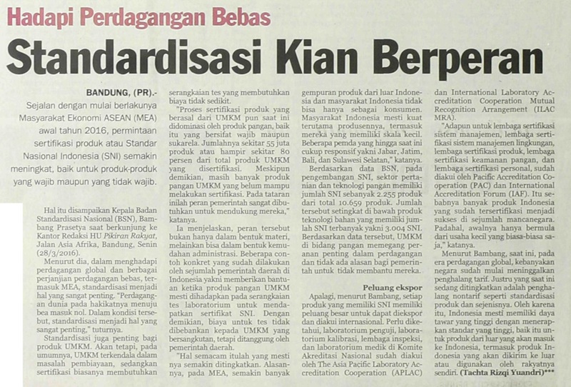 Hadapi Perdagangan Bebas Standardisasi Kian Berperan Bsn Badan