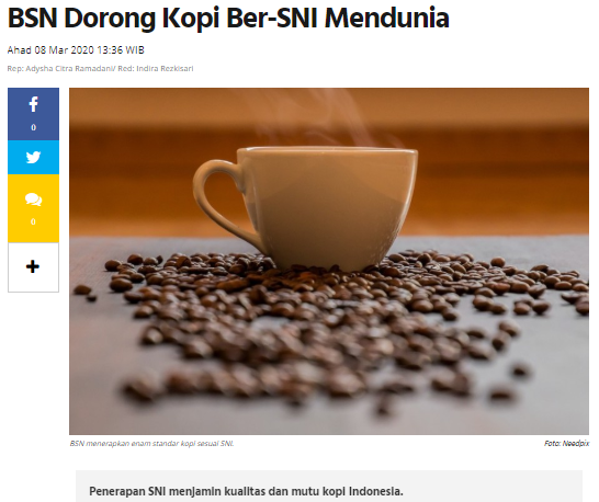 Bsn Dorong Kopi Ber Sni Mendunia Bsn Badan Standardisasi Nasional National Standardization 1232